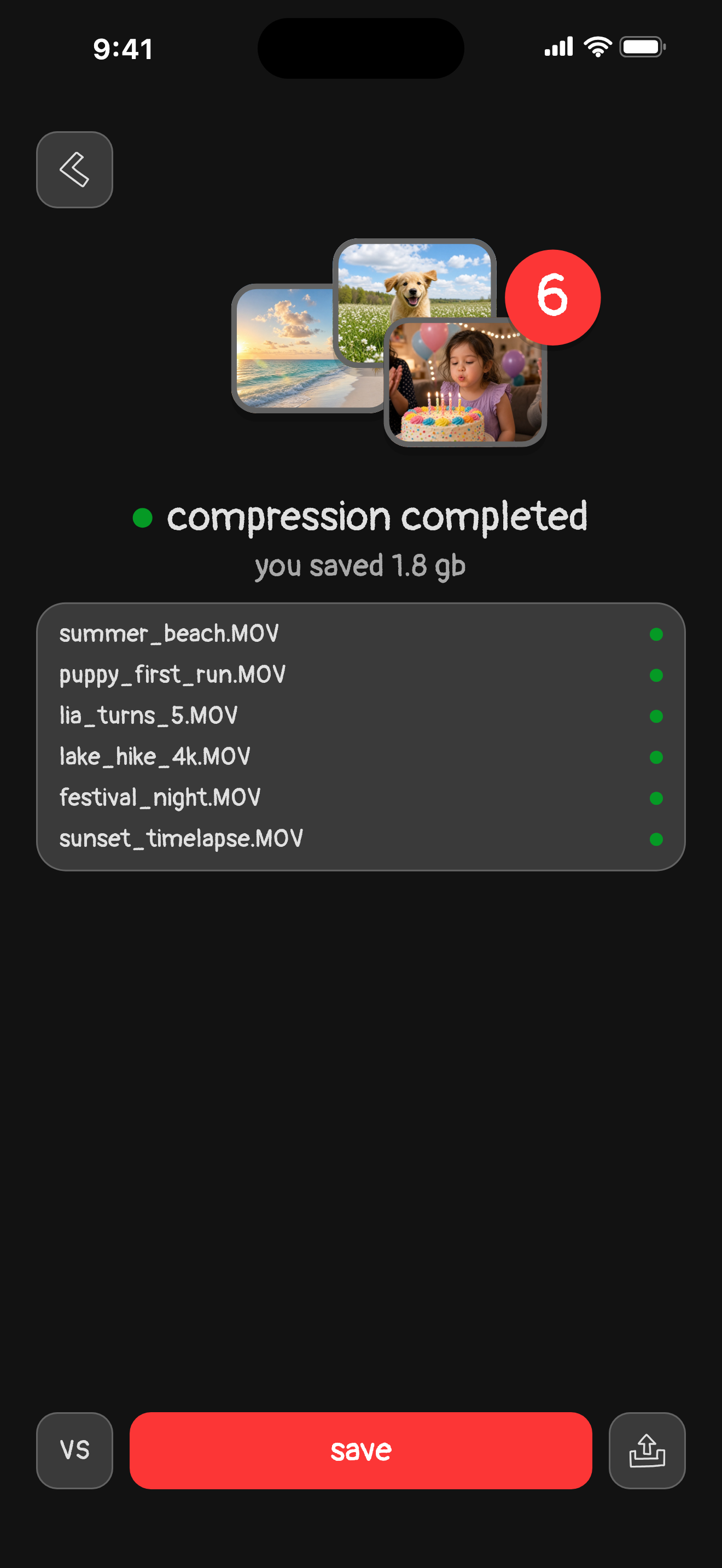 The compression result in dark mode