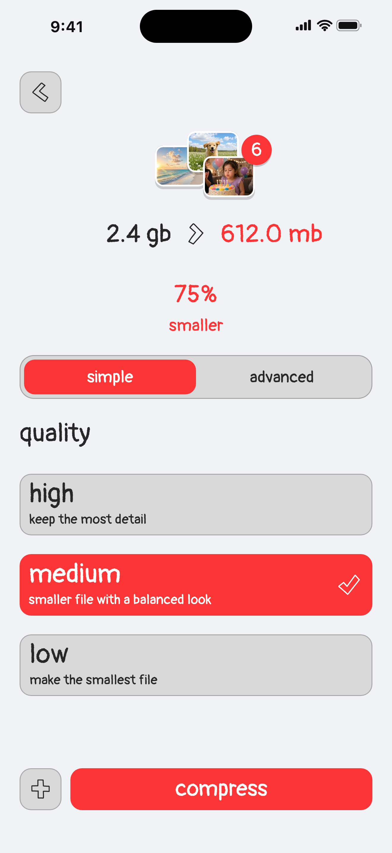 Choose video quality: six videos go from 2.4 GB to 612 MB